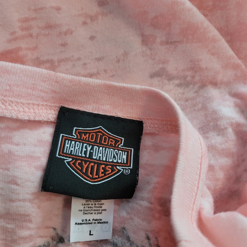 Harley Davidson Pink Semi Sheer Burnout Bikercore T-shirt Large Short Sleeve - Picture 7 of 8